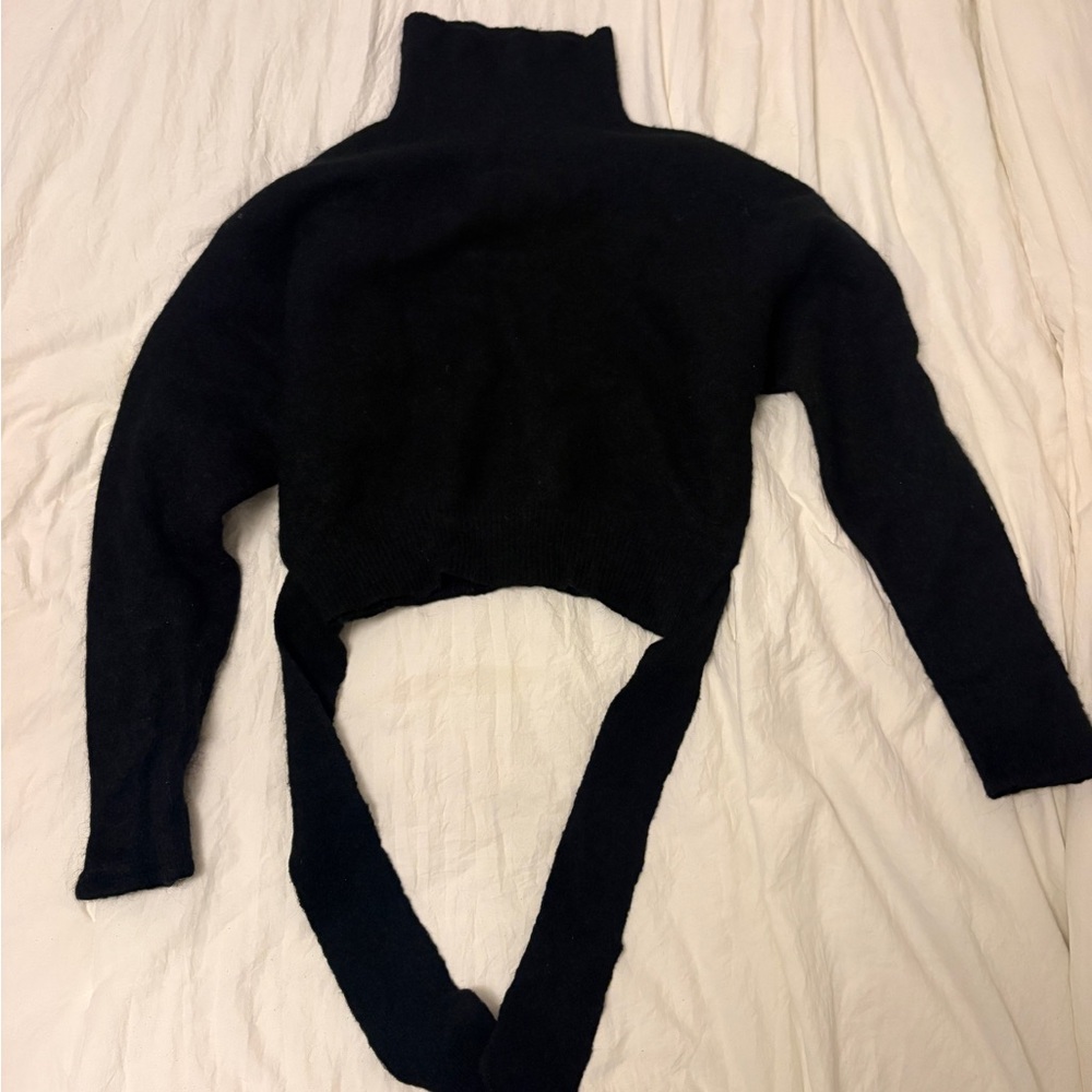 Wilfred Black Cropped Turtleneck Sweater with Tie-Back